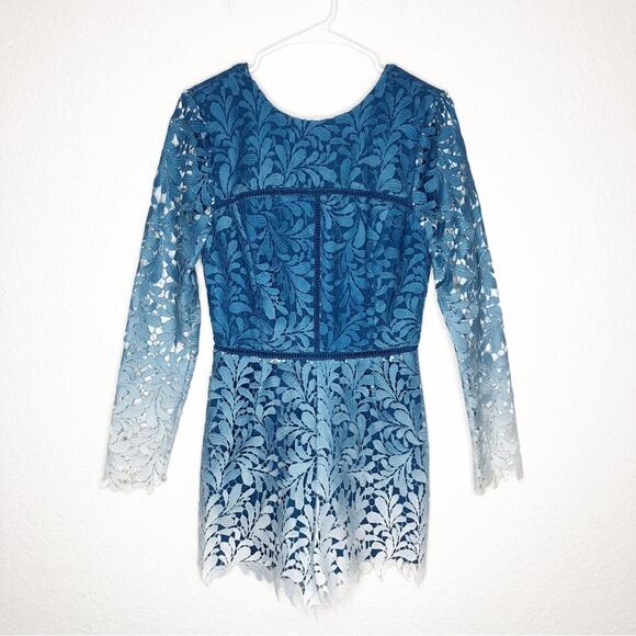 Adelyn Rae teal blue white ombre lace overlay eyelet trim romper size Small - Picture 2 of 13